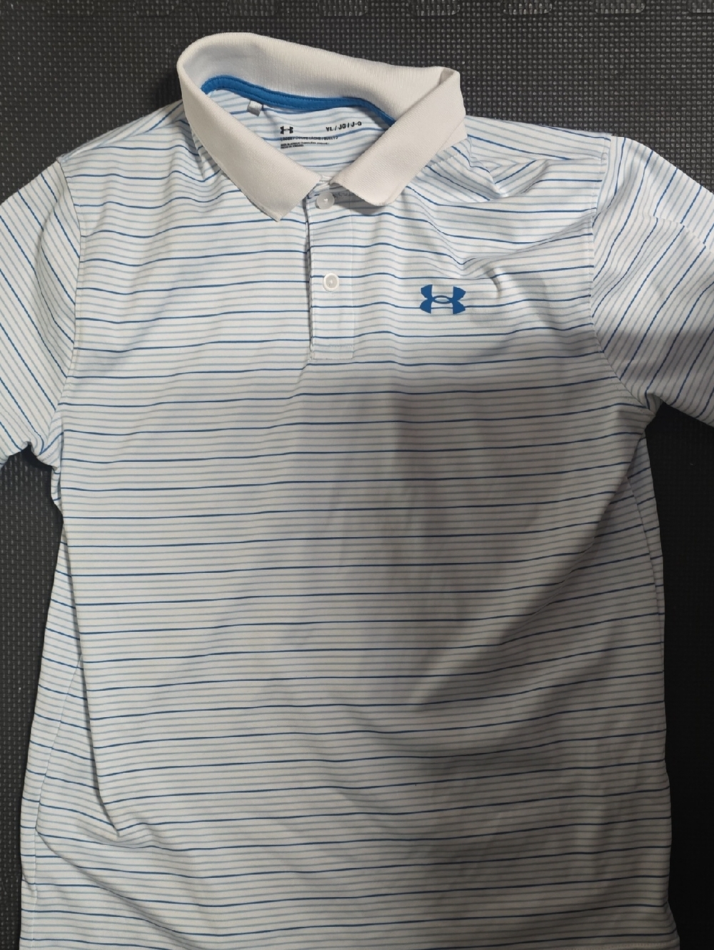 Under Armour Kid's White Polo with Blue Pinstripes